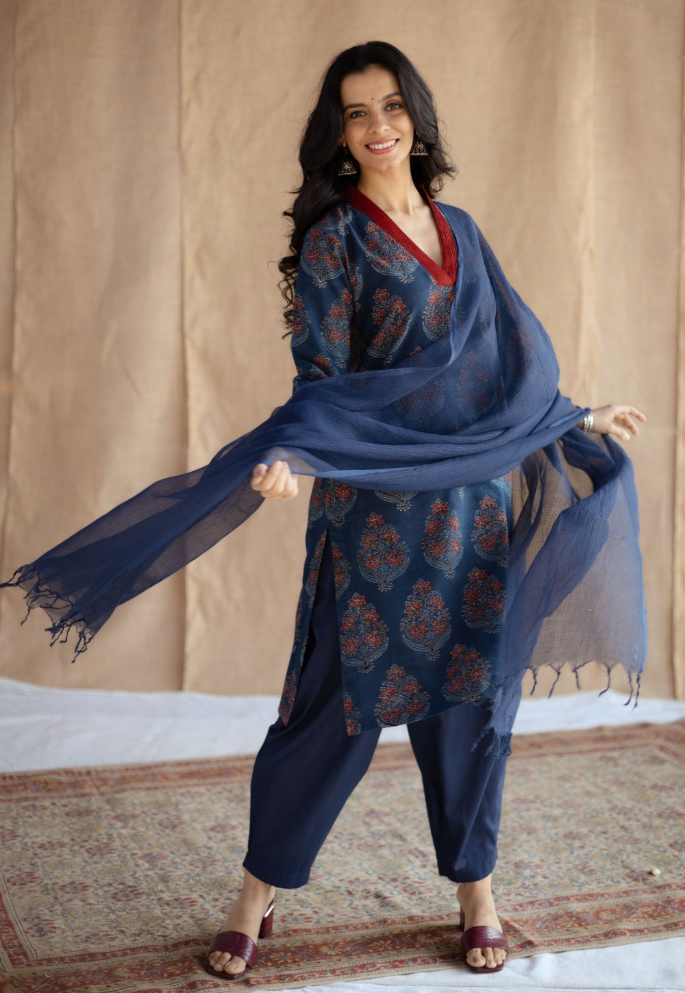 Saina Indigo Ajrakh Cotton Straight Kurta