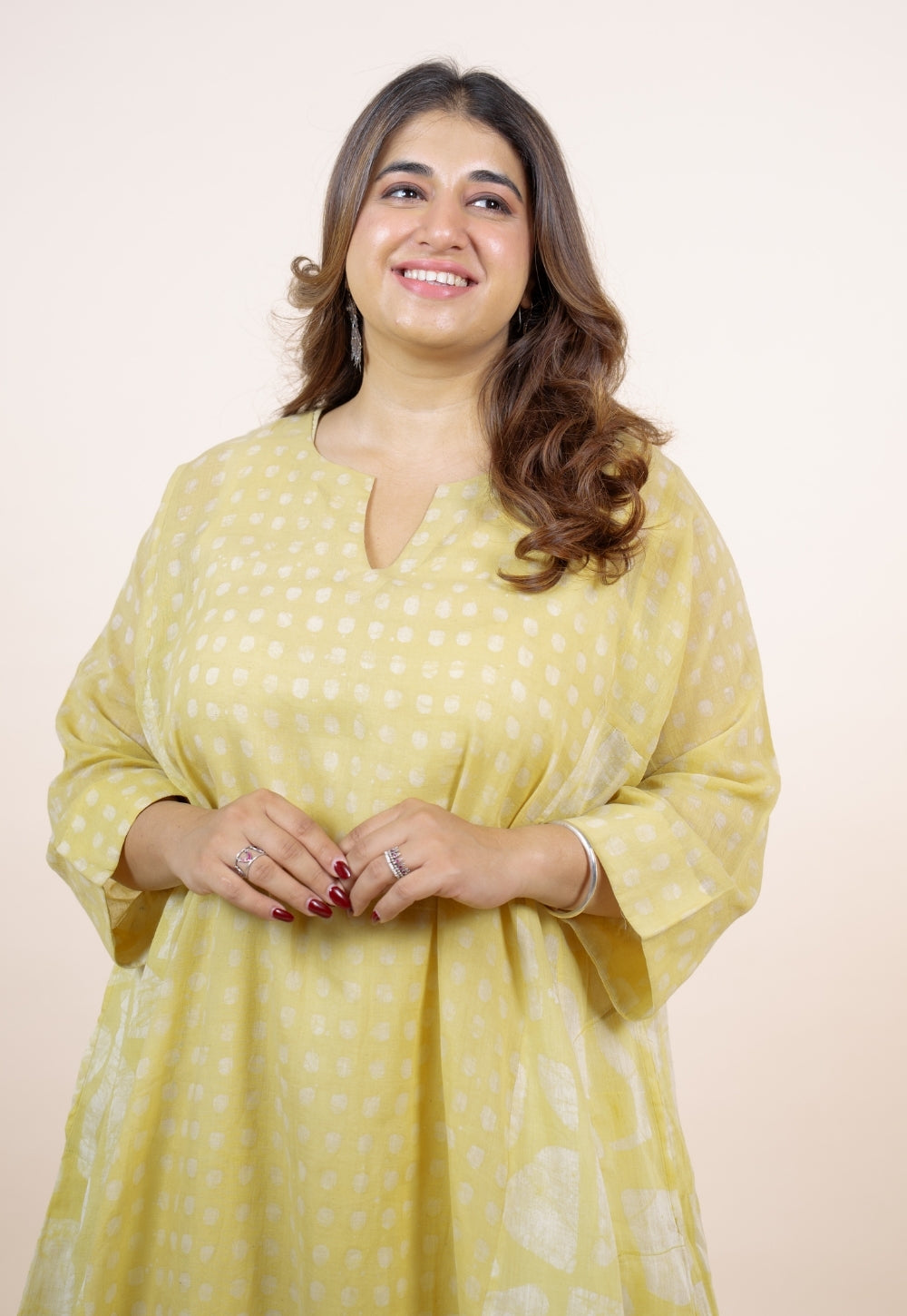 Fara Yellow Batik MulMul Jhabbha Kali Kurta