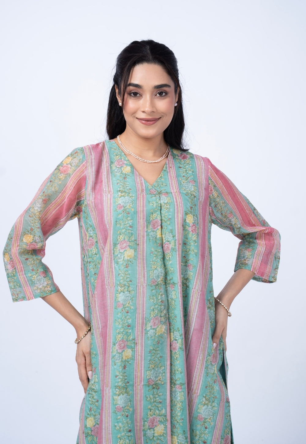 Raila Blue Sanganeri Chanderi Silk Straight Kurta