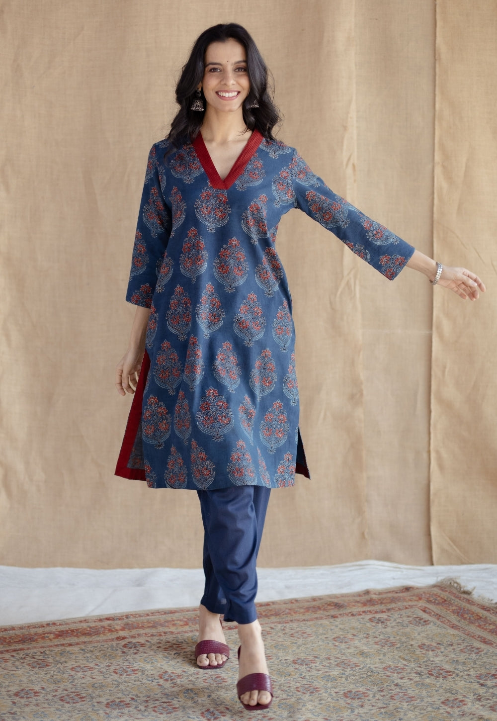Saina Indigo Ajrakh Cotton Straight Kurta