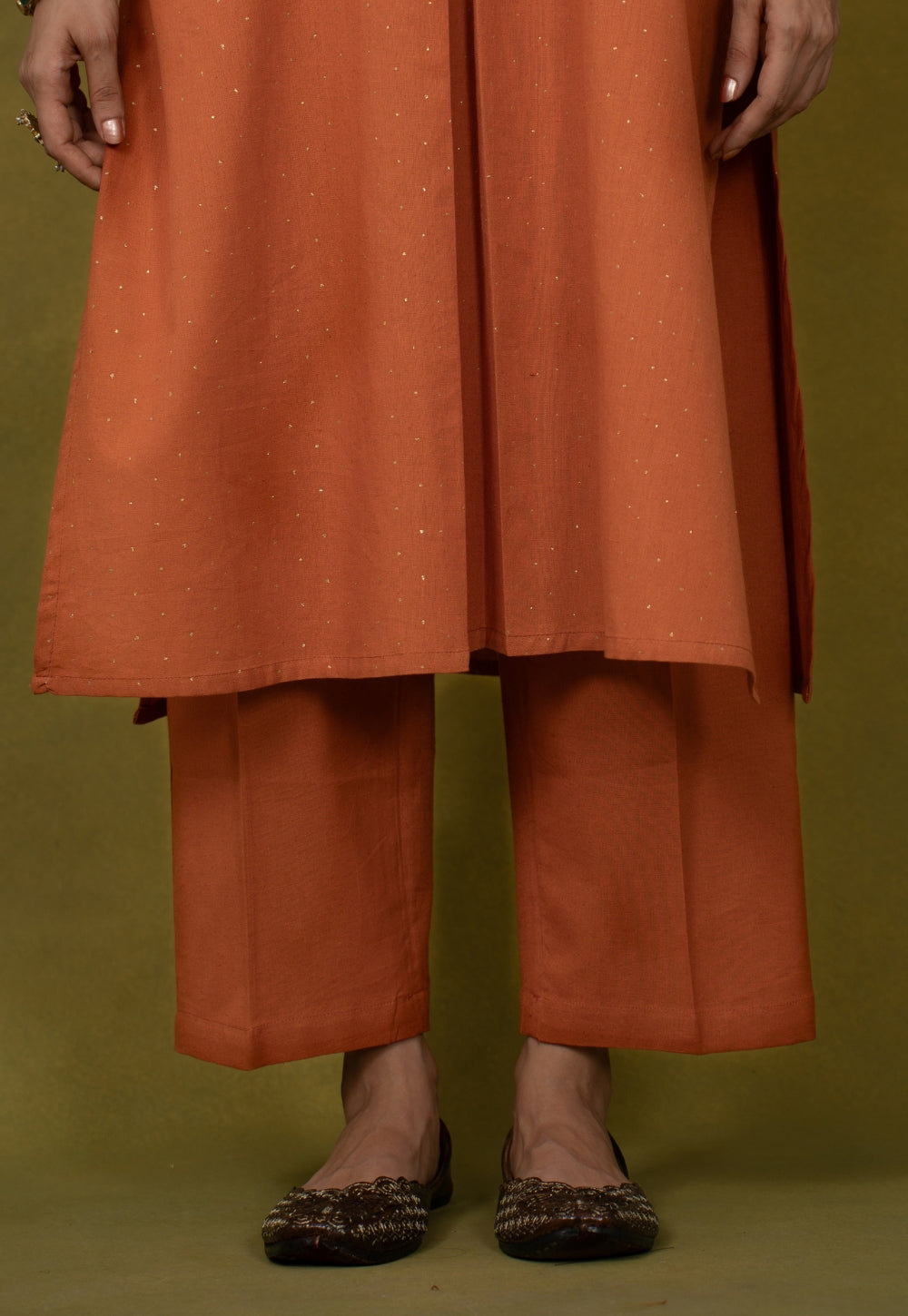 Sakhi Orange Rogan Handblock Printed Cotton Straight Kurta Suit Set (Set of 3)