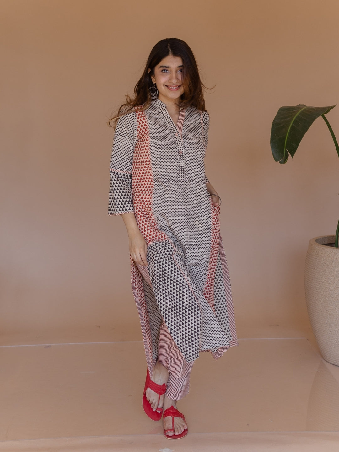 Rohini Off White Bagru Cotton Straight Kurta