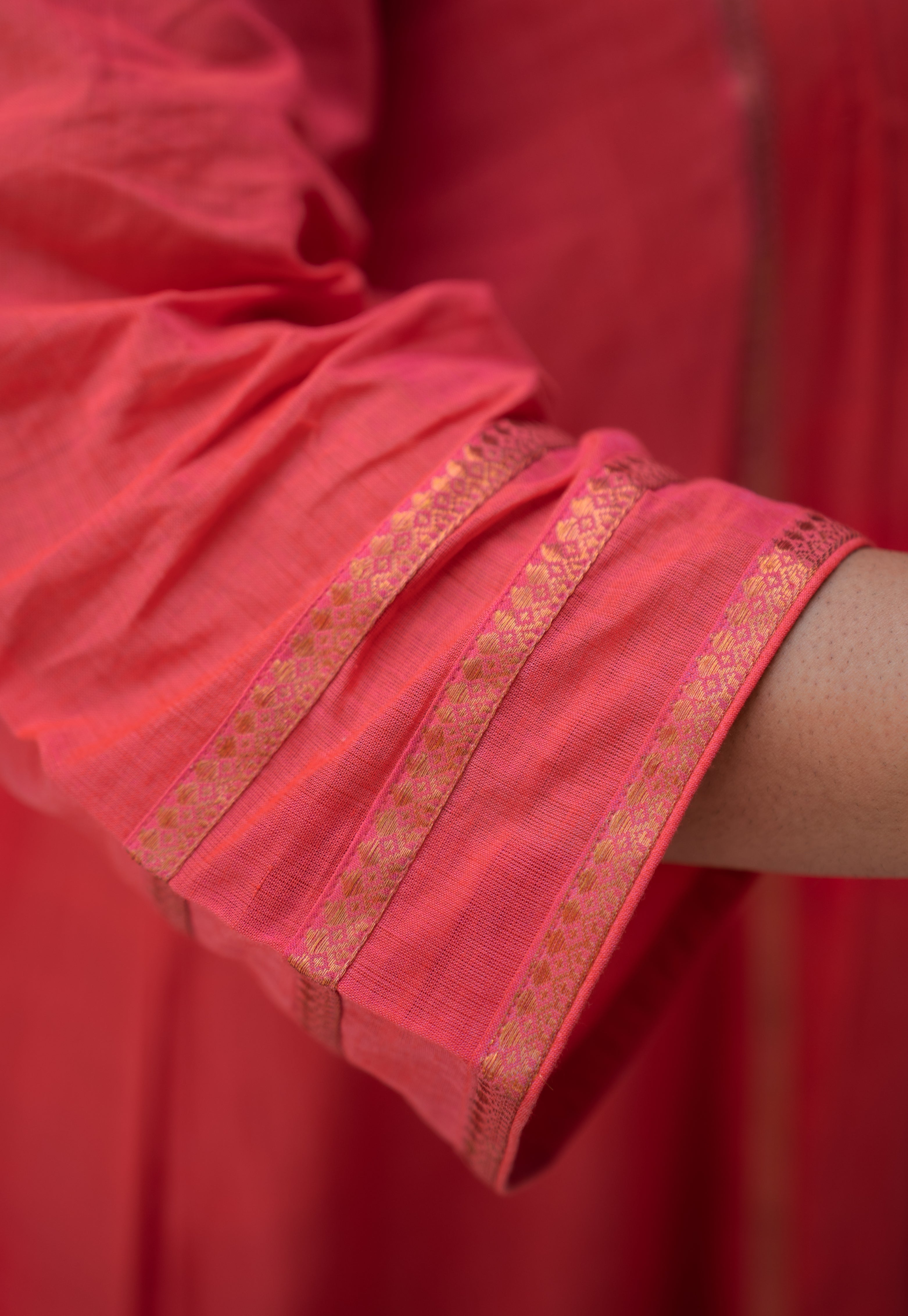 Ruhza Orange Mangalgiri Cotton Kali Kurta with Nizam Border