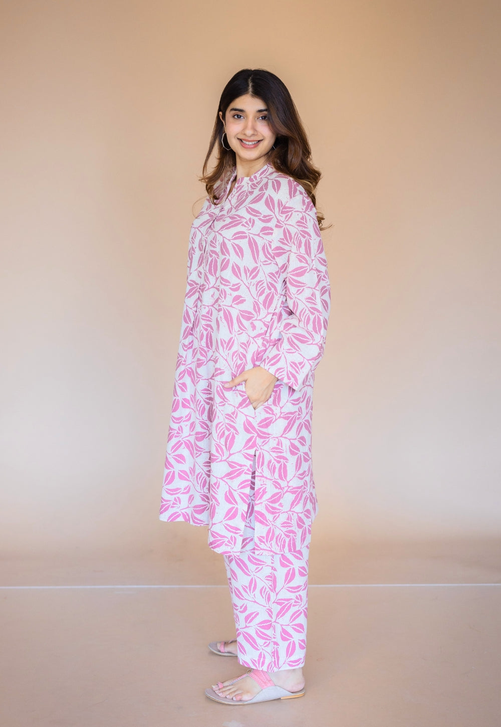 Ayaat Pink Hand Block Print Slub Cotton Straight Co-Ord Set