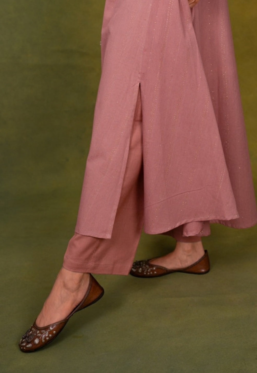 Eram Pink Rogan Handblock Printed Cotton Kali Kurta Suit Set (Set of 3)