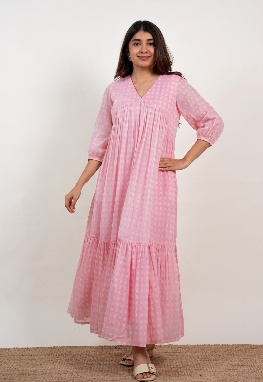 Alice Pink Batik MulMul A Line Dress