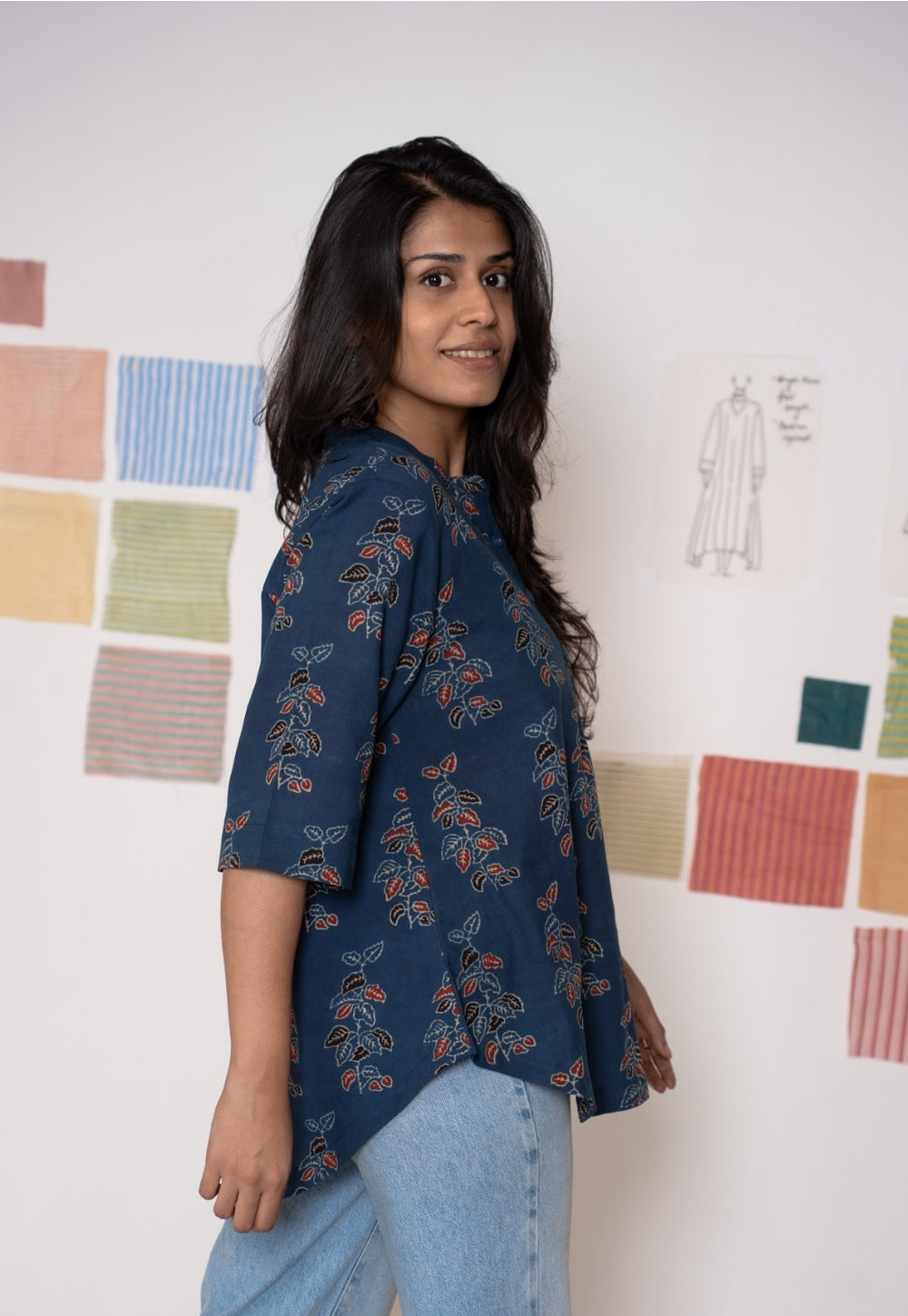 Ruby Blue Ajrakh Cotton A Line Short Top