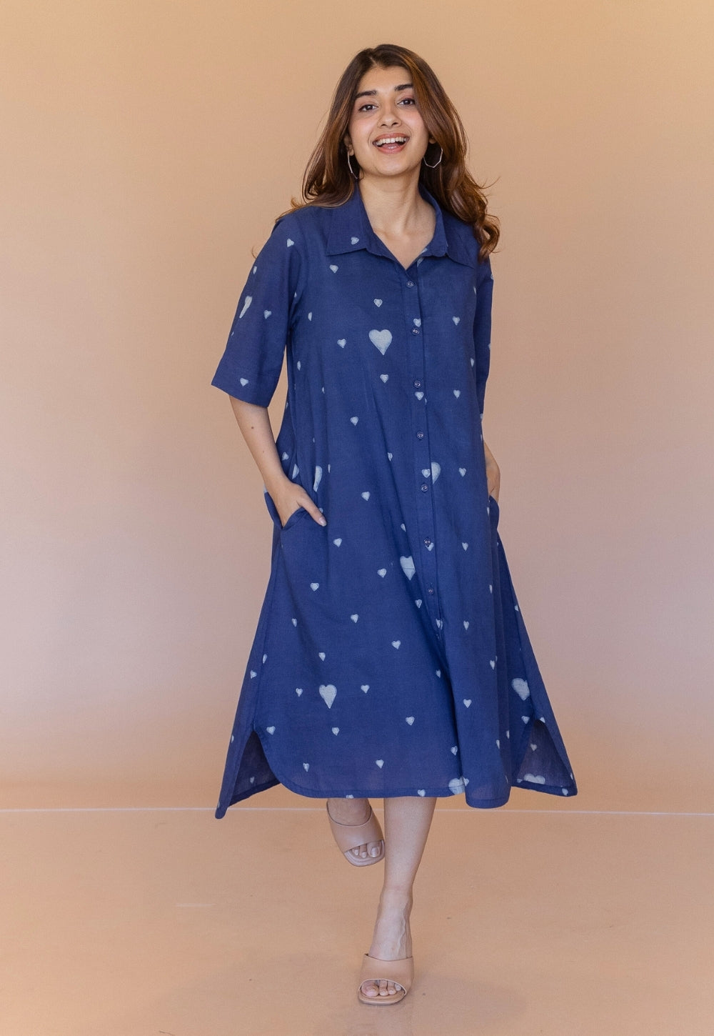 Mahima Blue Dabu Cotton A Line Dress