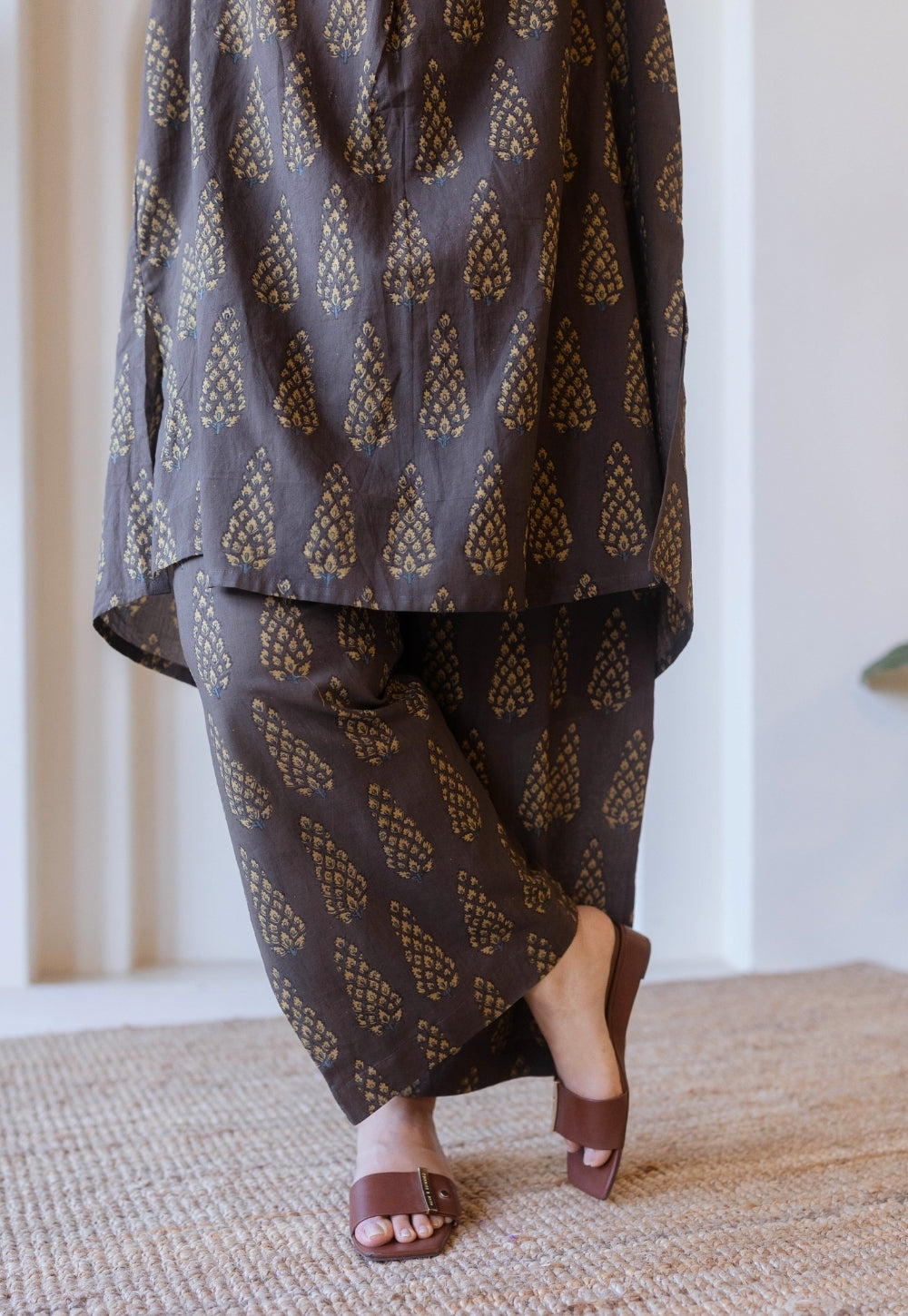 Yashi Brown Ajrakh Cotton Straight Pant