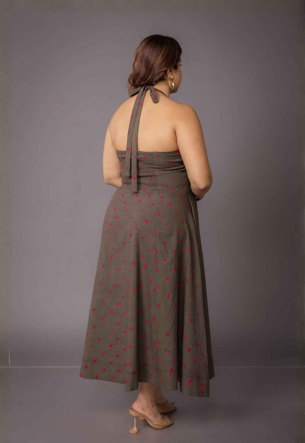 Priti Grey Bandhani Cotton A Line Dress