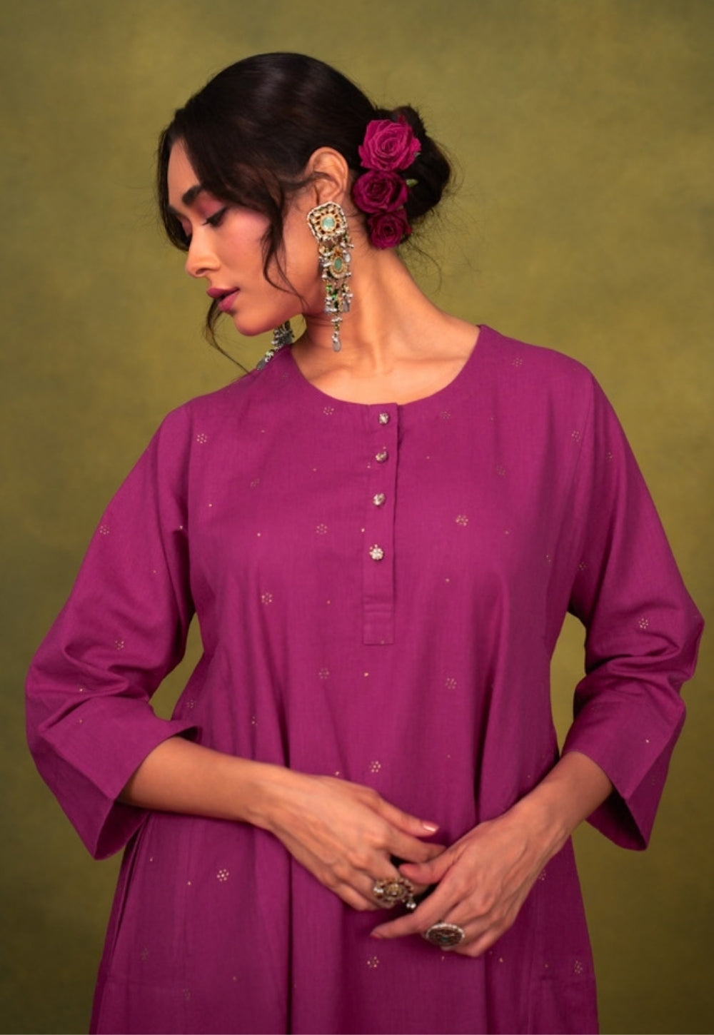 Alizah Pink Rogan Handblock Printed Cotton Jhabbha Kali Suit Set (Set of 3)