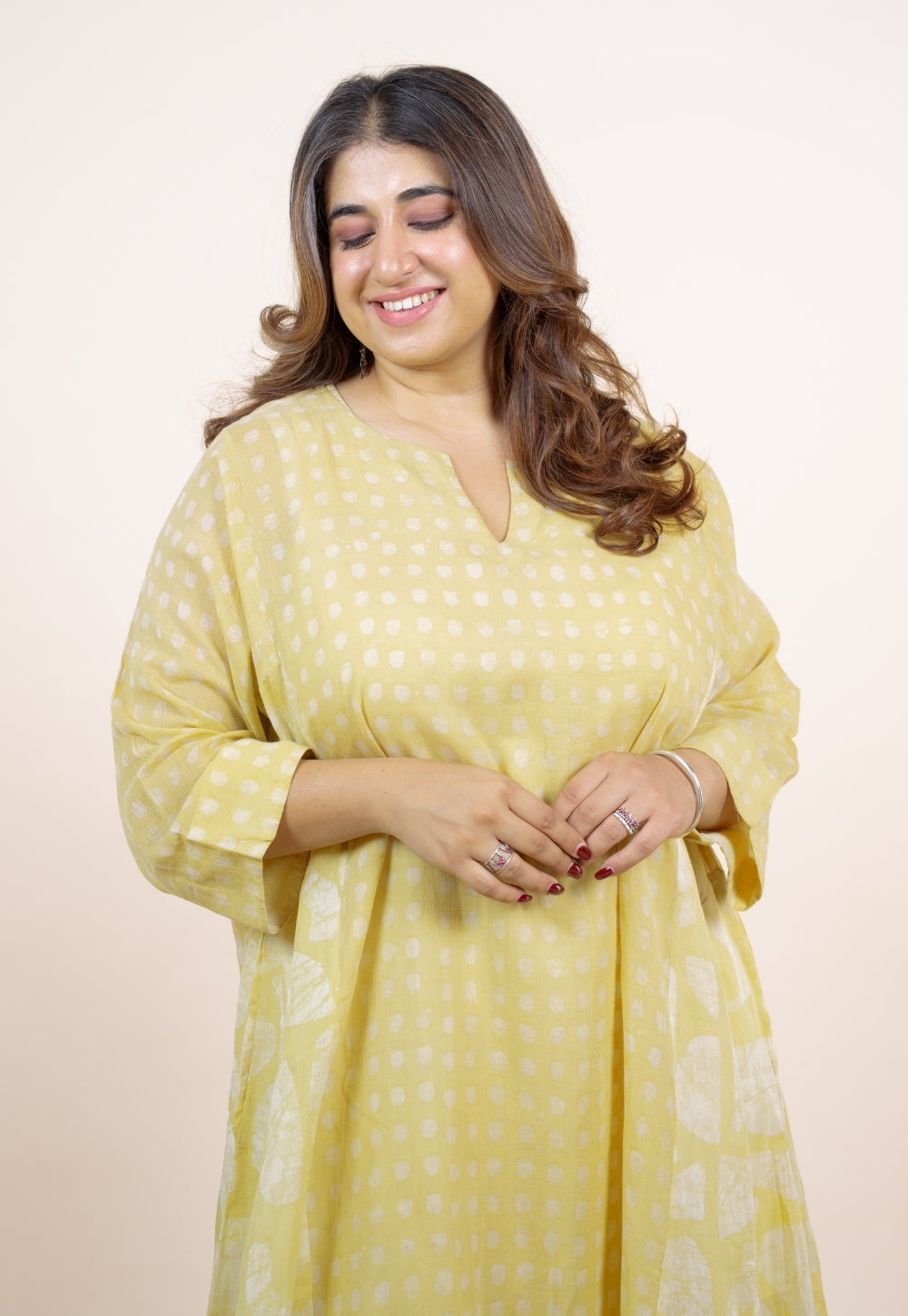 Fara Yellow Batik MulMul Jhabbha Kali Kurta