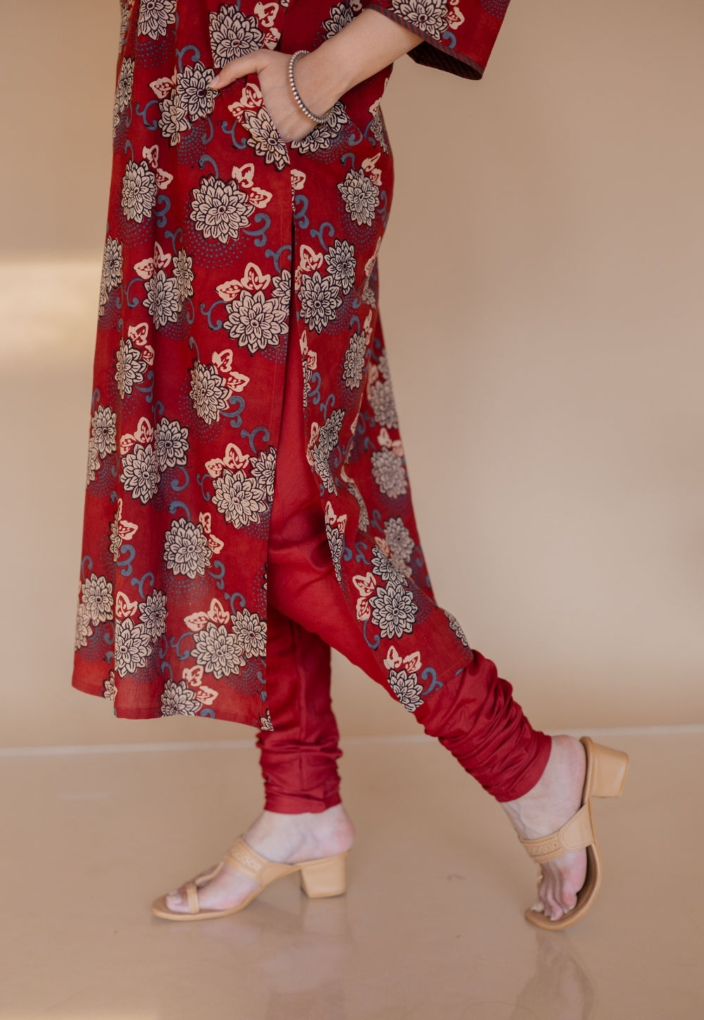 Dipika Red Ajrakh Cotton Straight Suit Set (Set of 3)