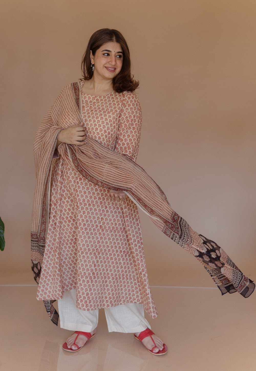 Shriya Red Bagru Cotton A Line Kurta