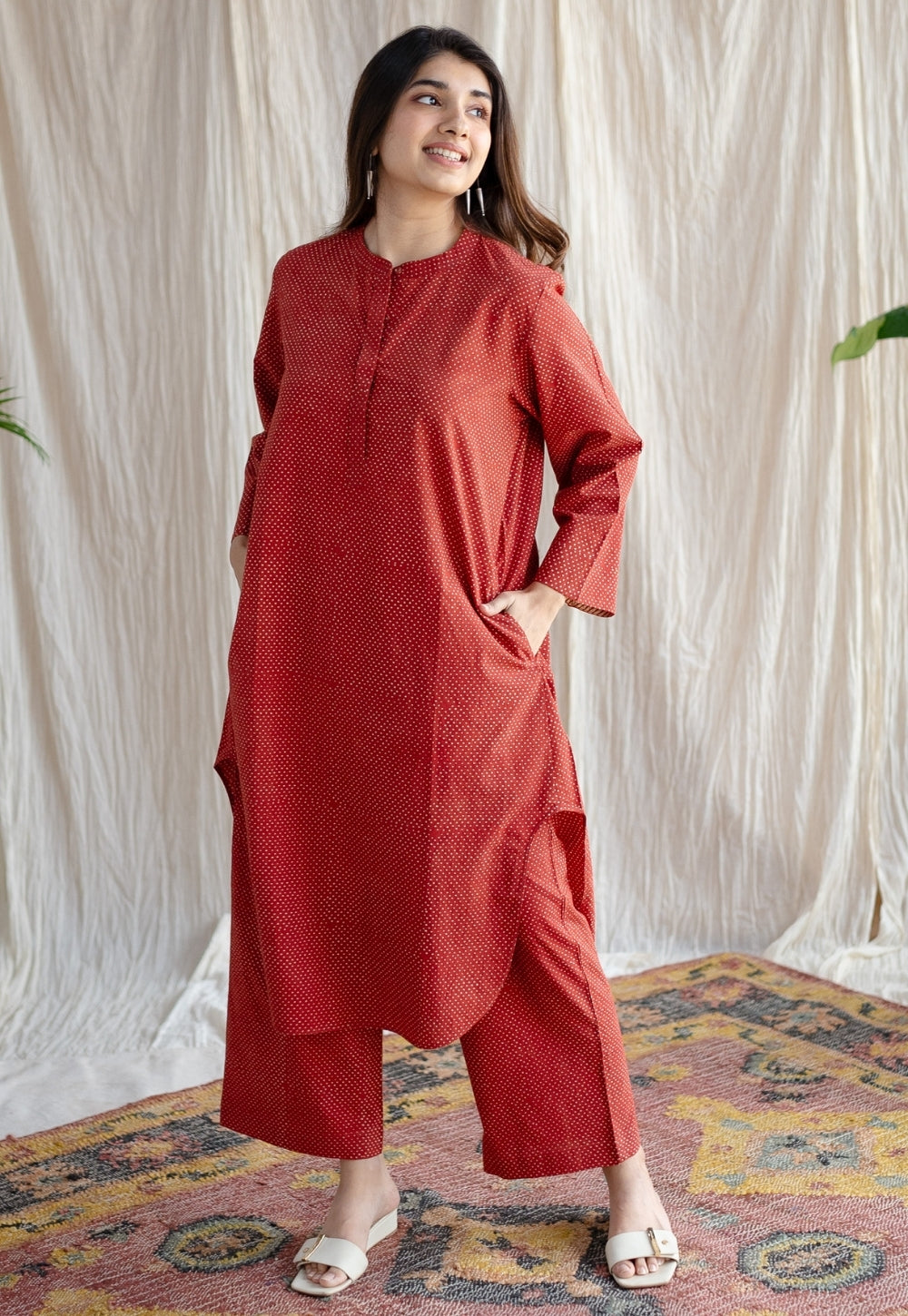 Bombay Ajrakh Red Cotton Co-Ord Set (Set of 2)