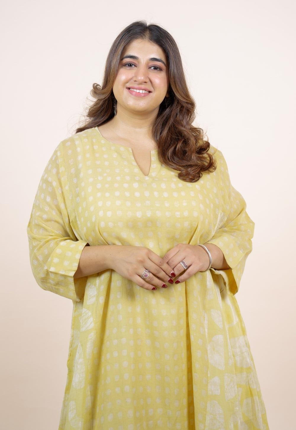 Fara Yellow Batik MulMul Jhabbha Kali Kurta