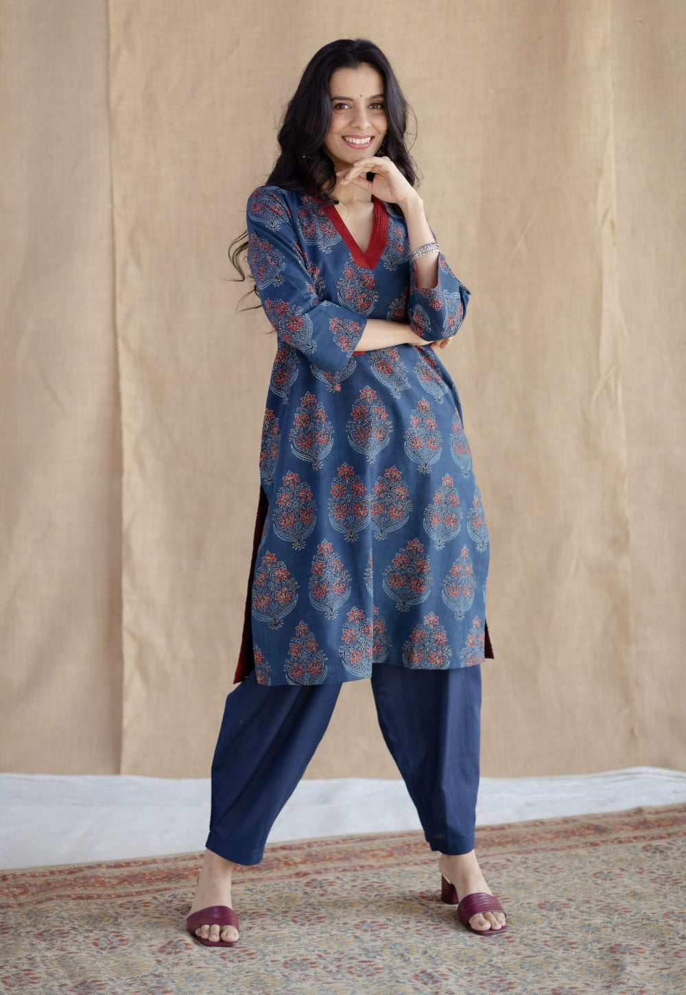 Saina Indigo Ajrakh Cotton Straight Kurta