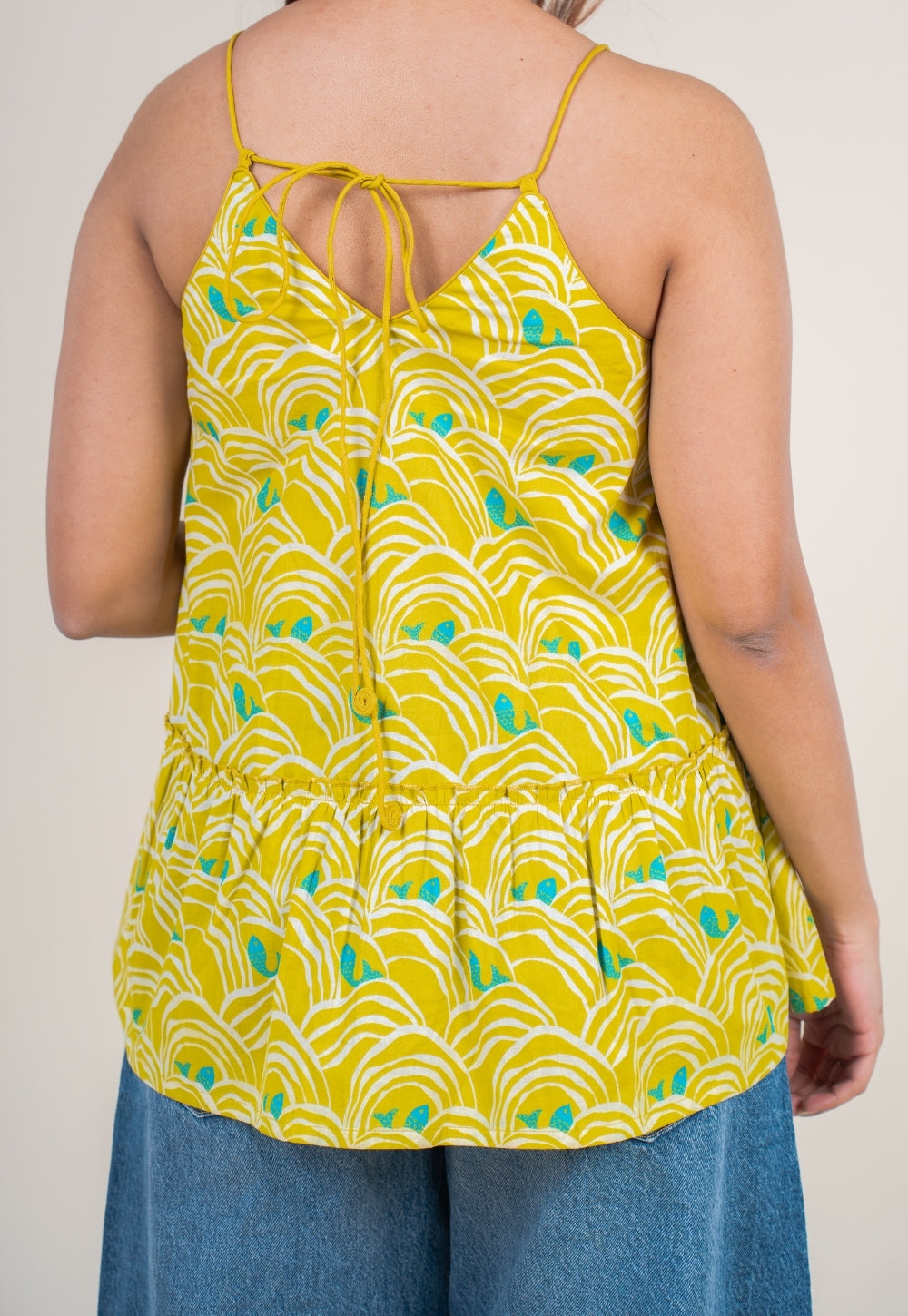 Sarya Lime Green Printed Cotton A Line Short Top
