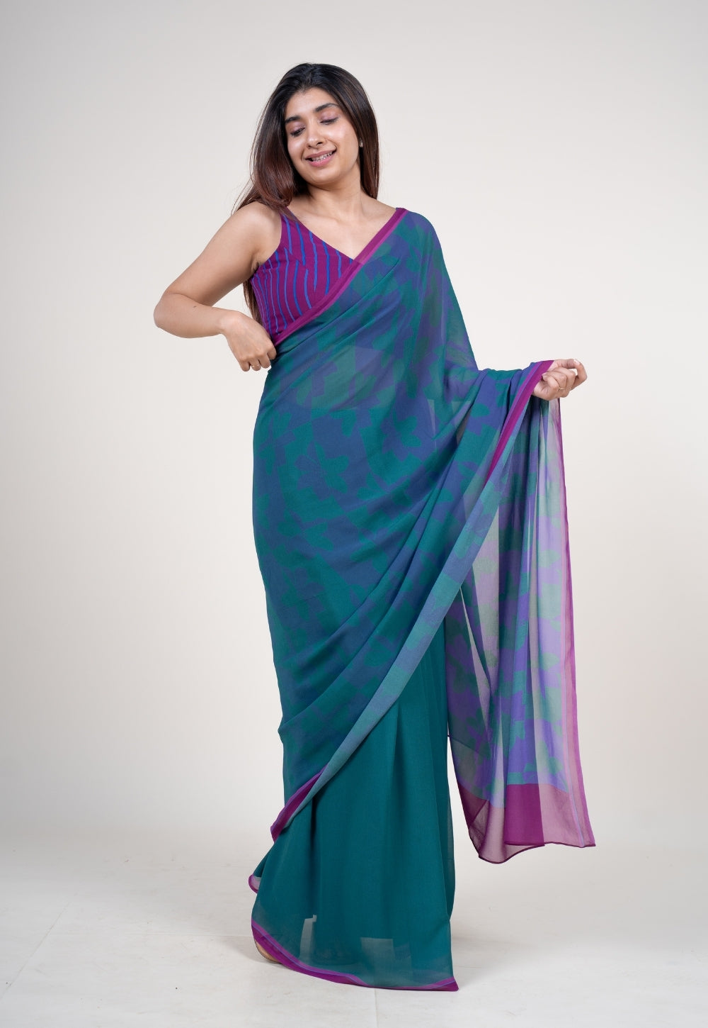 Ushika Purple Georgette Printed Saree