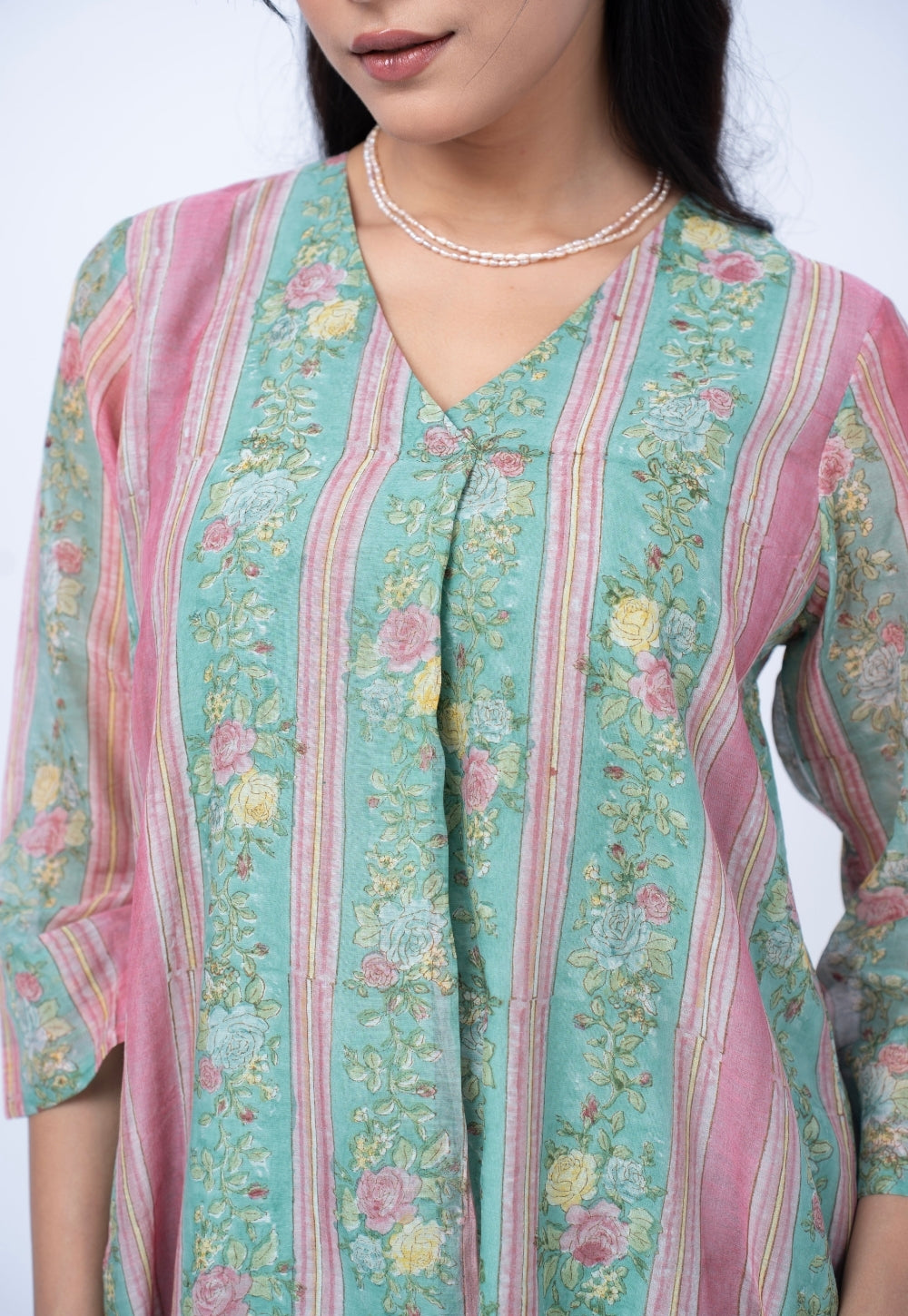 Raila Blue Sanganeri Chanderi Silk Straight Kurta