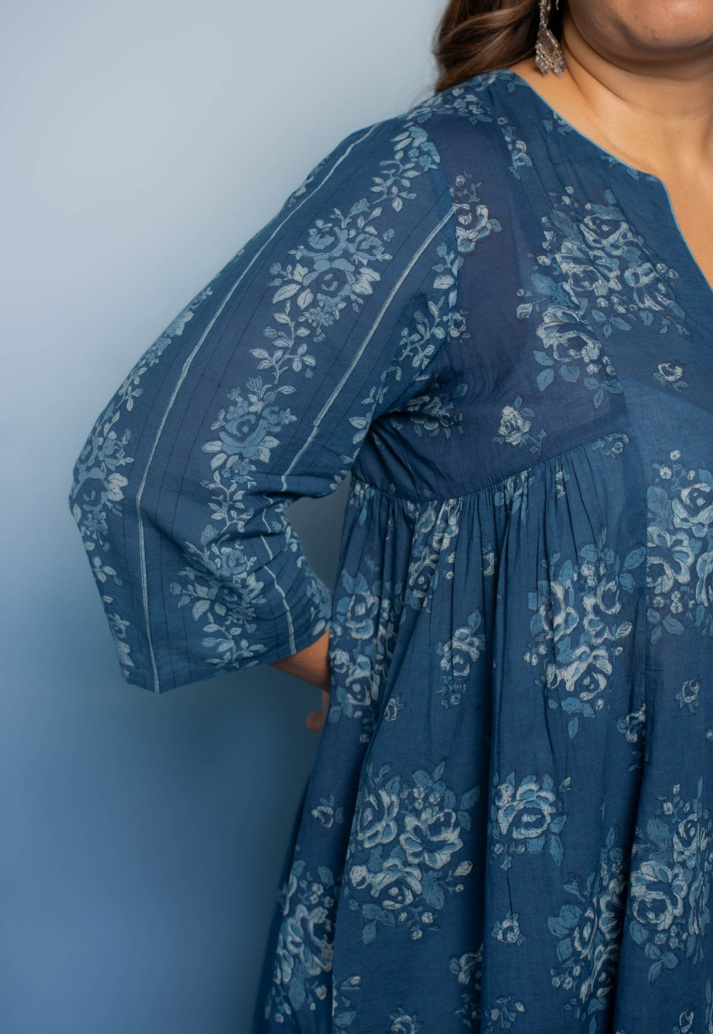 Drishti Blue Dabu Mul Cotton Kali Kurta