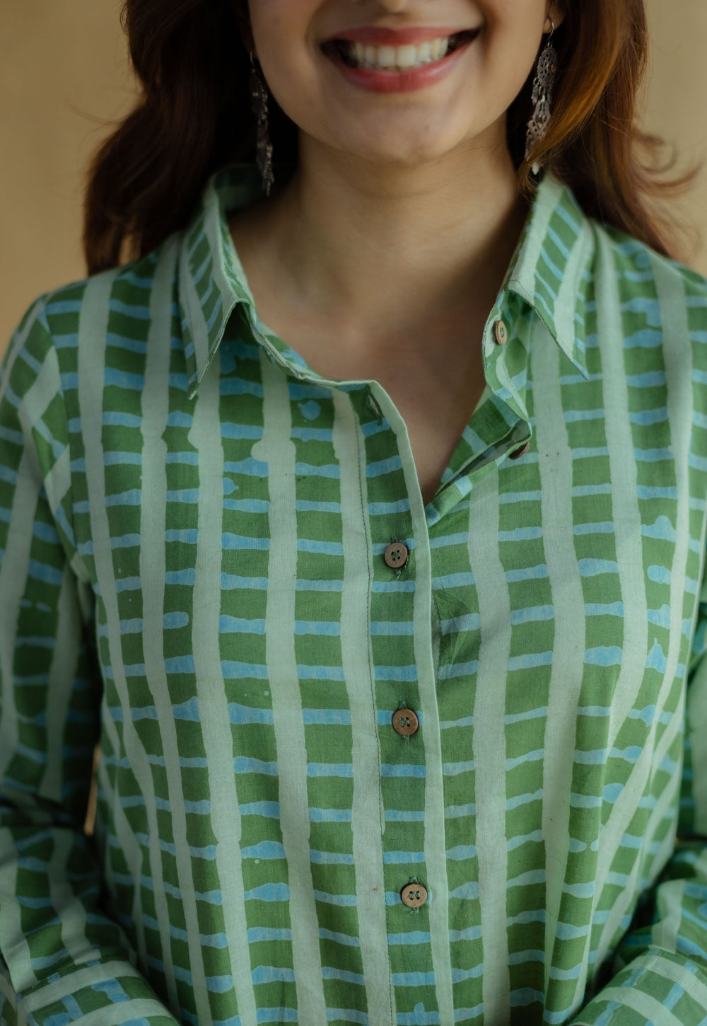 Trusha Green Batik Cotton A Line Dress