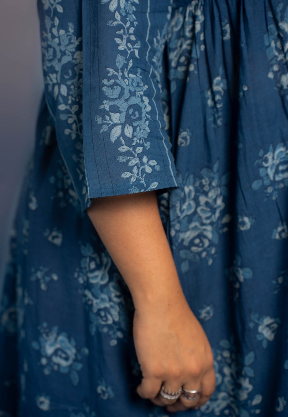 Drishti Blue Dabu Mul Cotton Kali Kurta