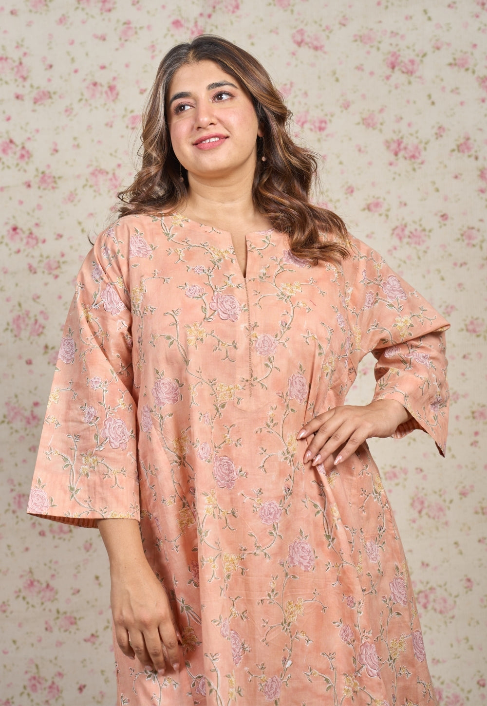 Mary Orange Sanganeri Mul Cotton Embroidered Kurta Set (Set of 2)