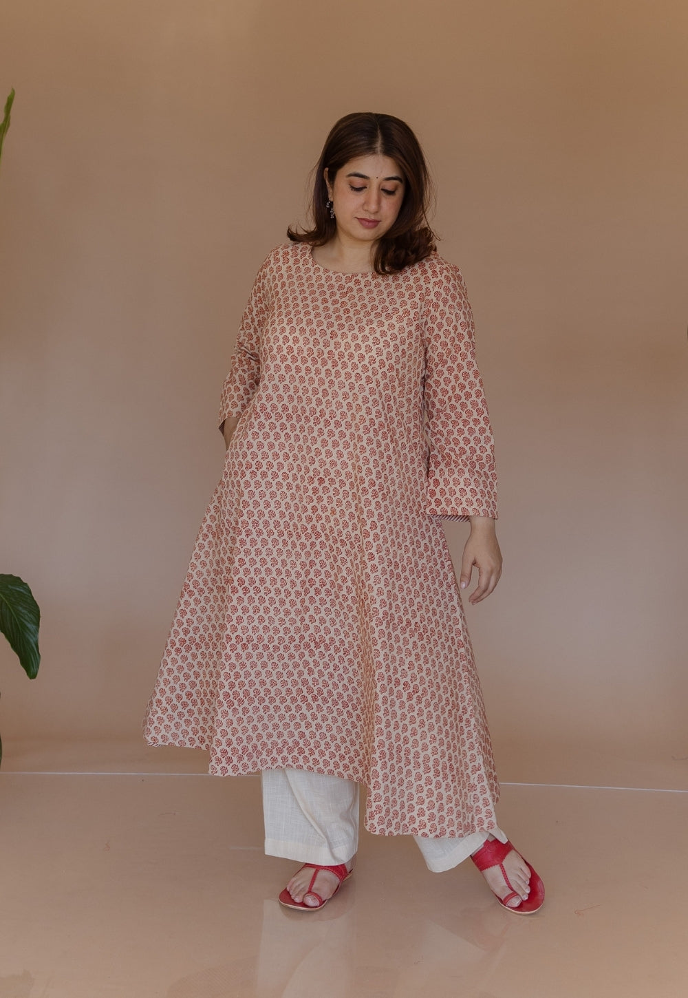 Shriya Red Bagru Cotton A Line Kurta