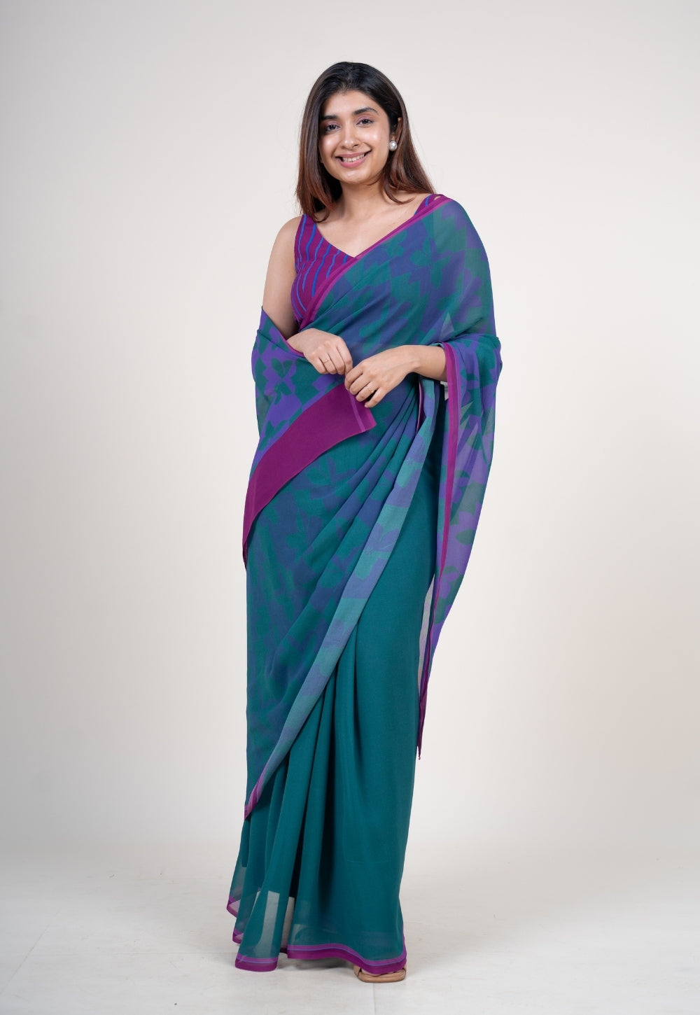Ushika Purple Georgette Printed Saree