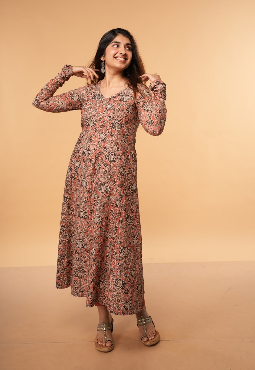 Huma Pink Kalamkari Cotton Kali Kurta