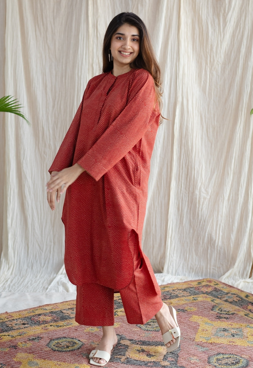 Bombay Ajrakh Red Cotton Co-Ord Set (Set of 2)