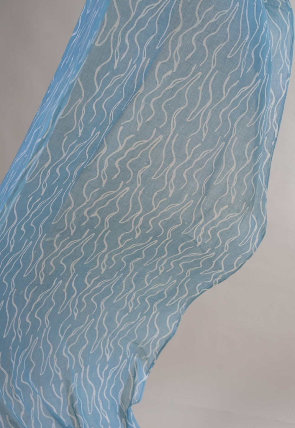 Blue Wave Pattern Batik Handblock Printed Mul Fabric