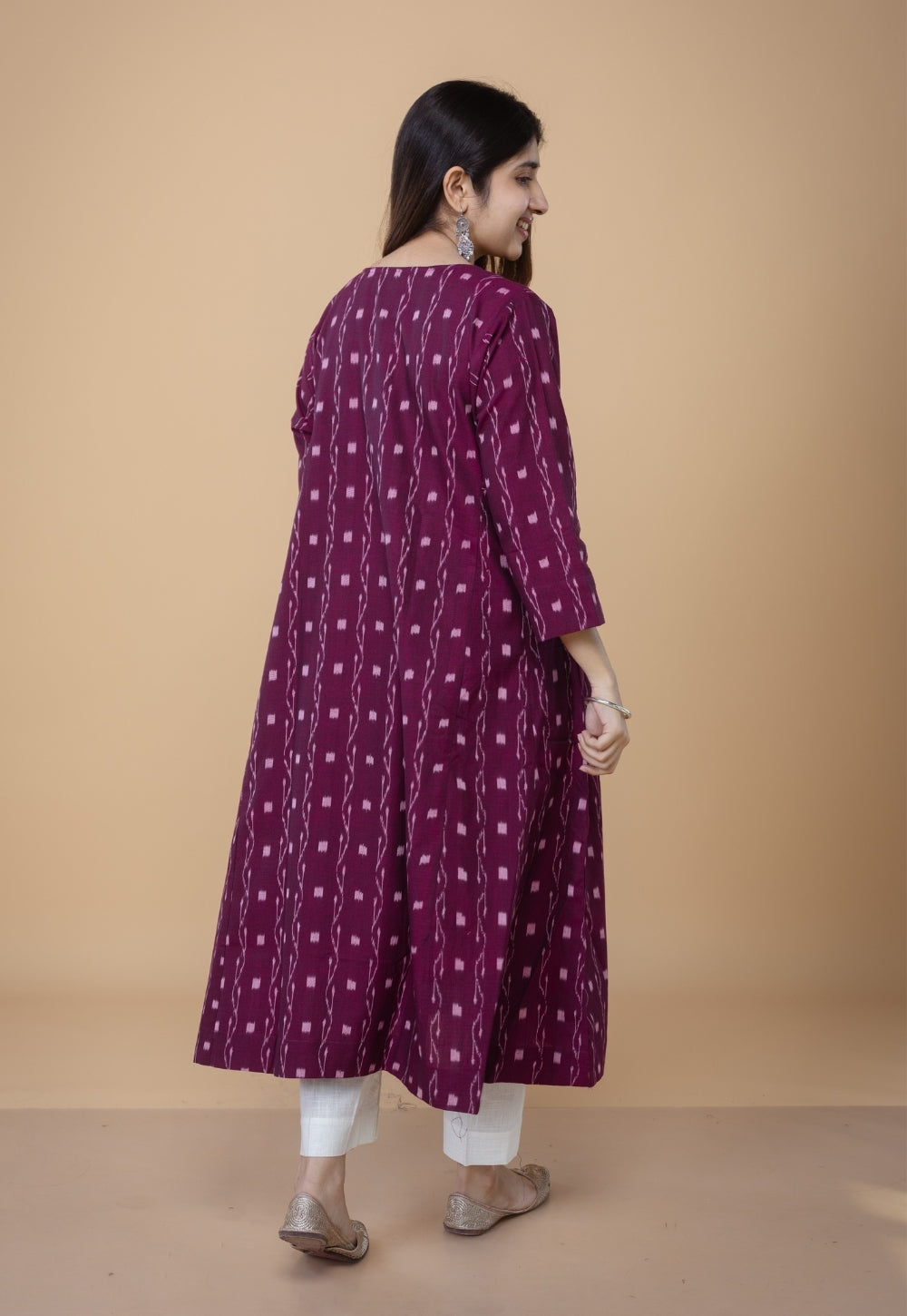 Alizah Red Ikkat Cotton Kali Kurta