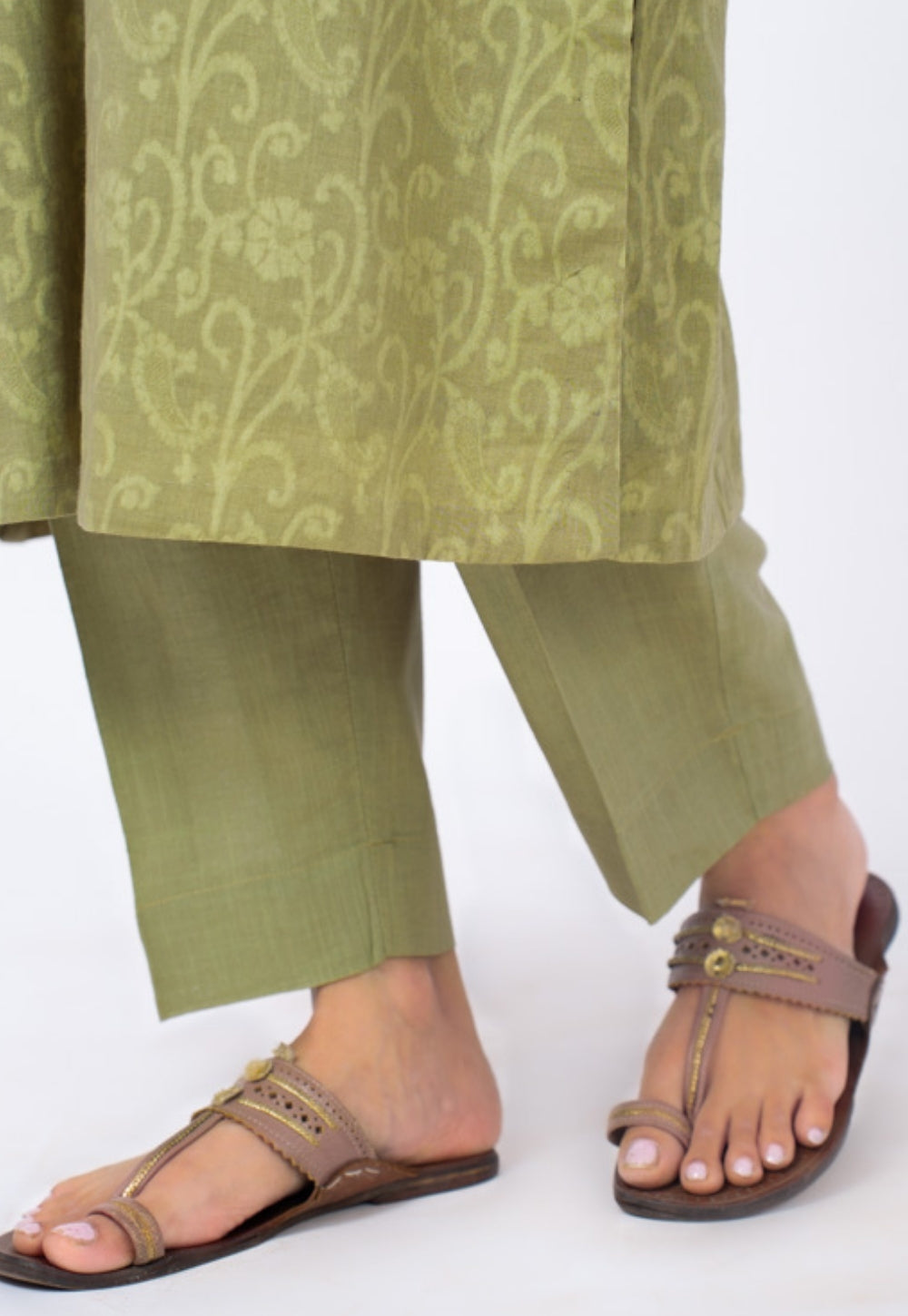 Piya Green Floral Cotton Straight Kurta Suit Set with Printed Dupatta (Set of 3)