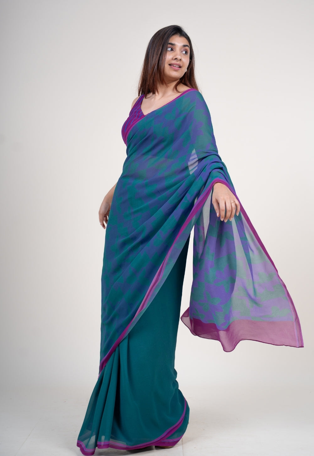 Ushika Purple Georgette Printed Saree