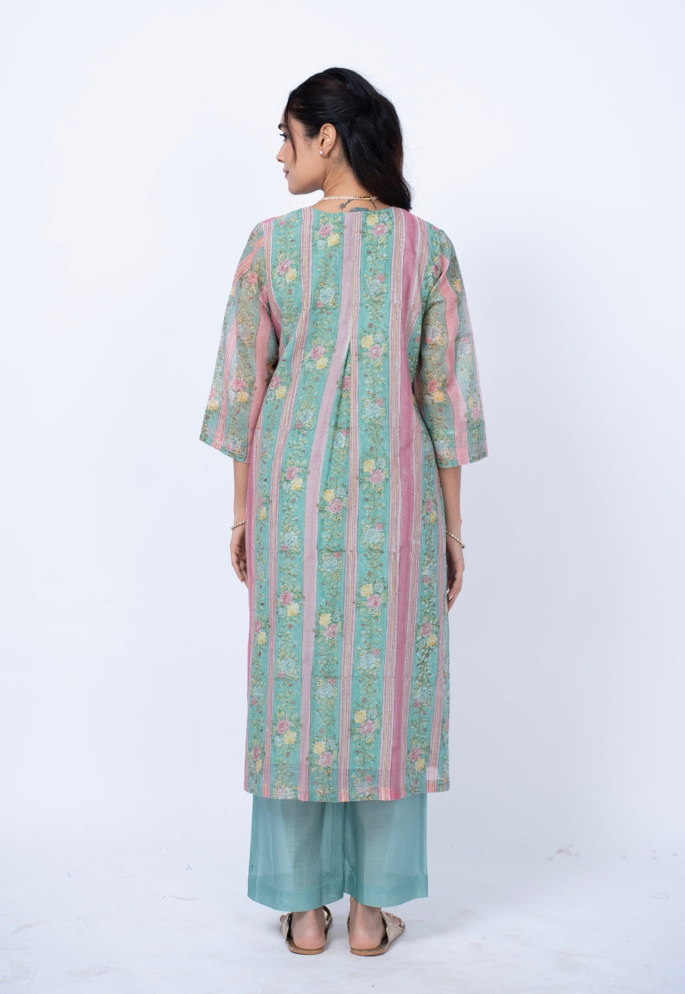 Raila Blue Sanganeri Chanderi Silk Straight Kurta