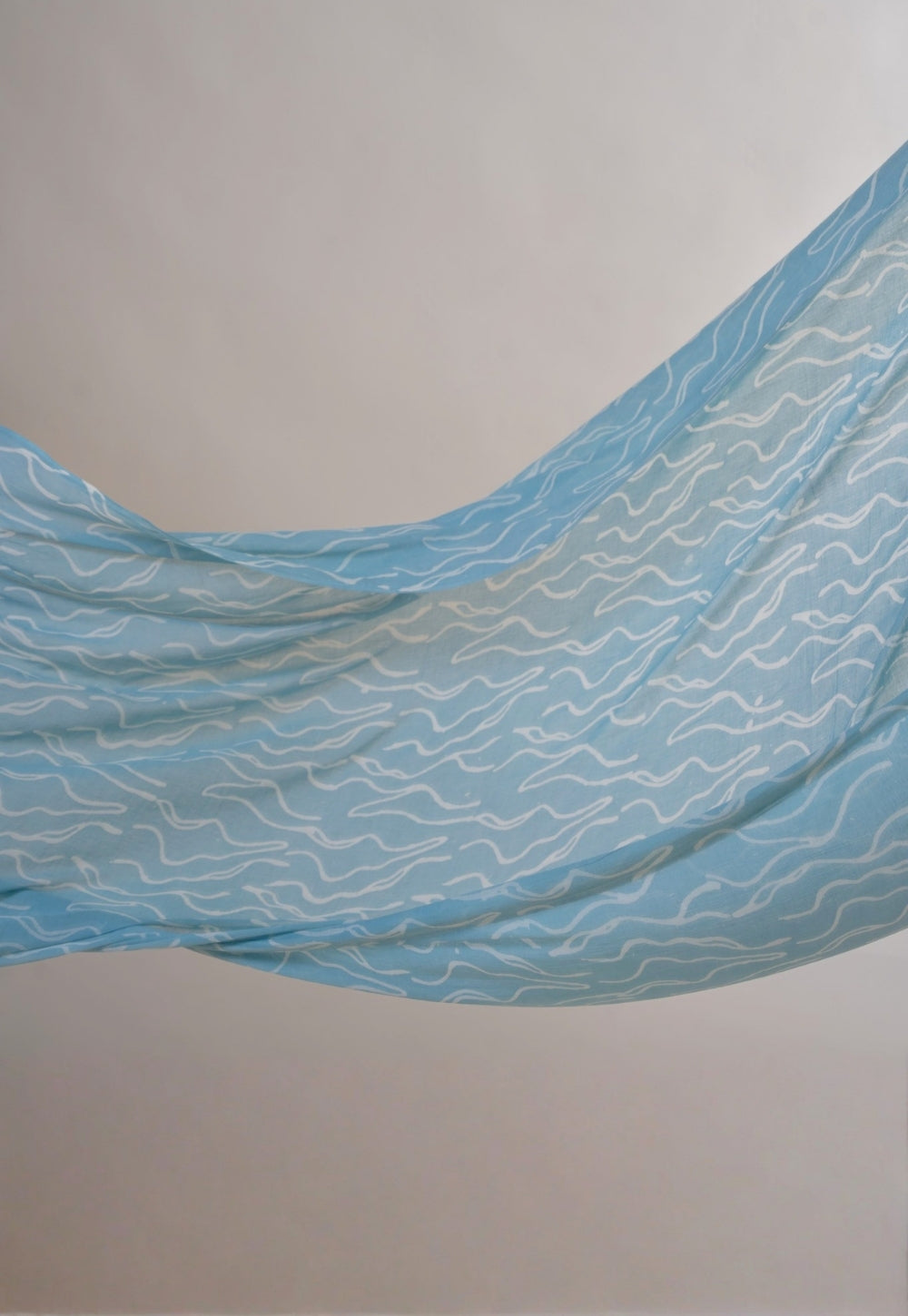 Blue Wave Pattern Batik Handblock Printed Mul Fabric
