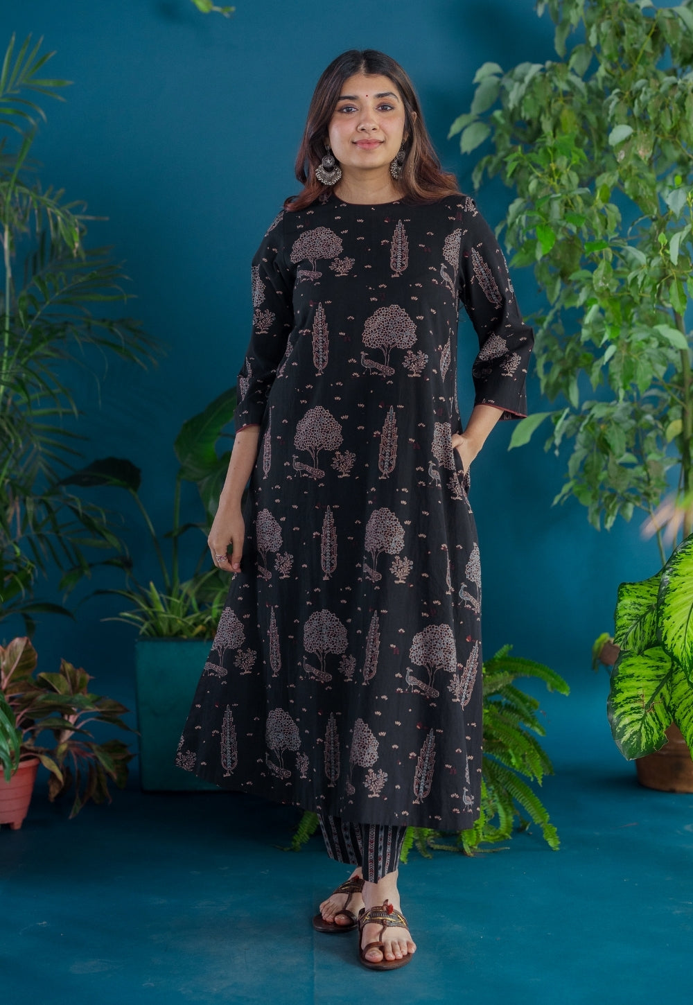 Tahira Black Ajrakh Cotton A Line Kurta