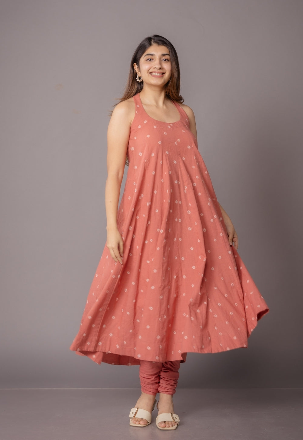 Tia Pink Bandhani Cotton Kali Kurta