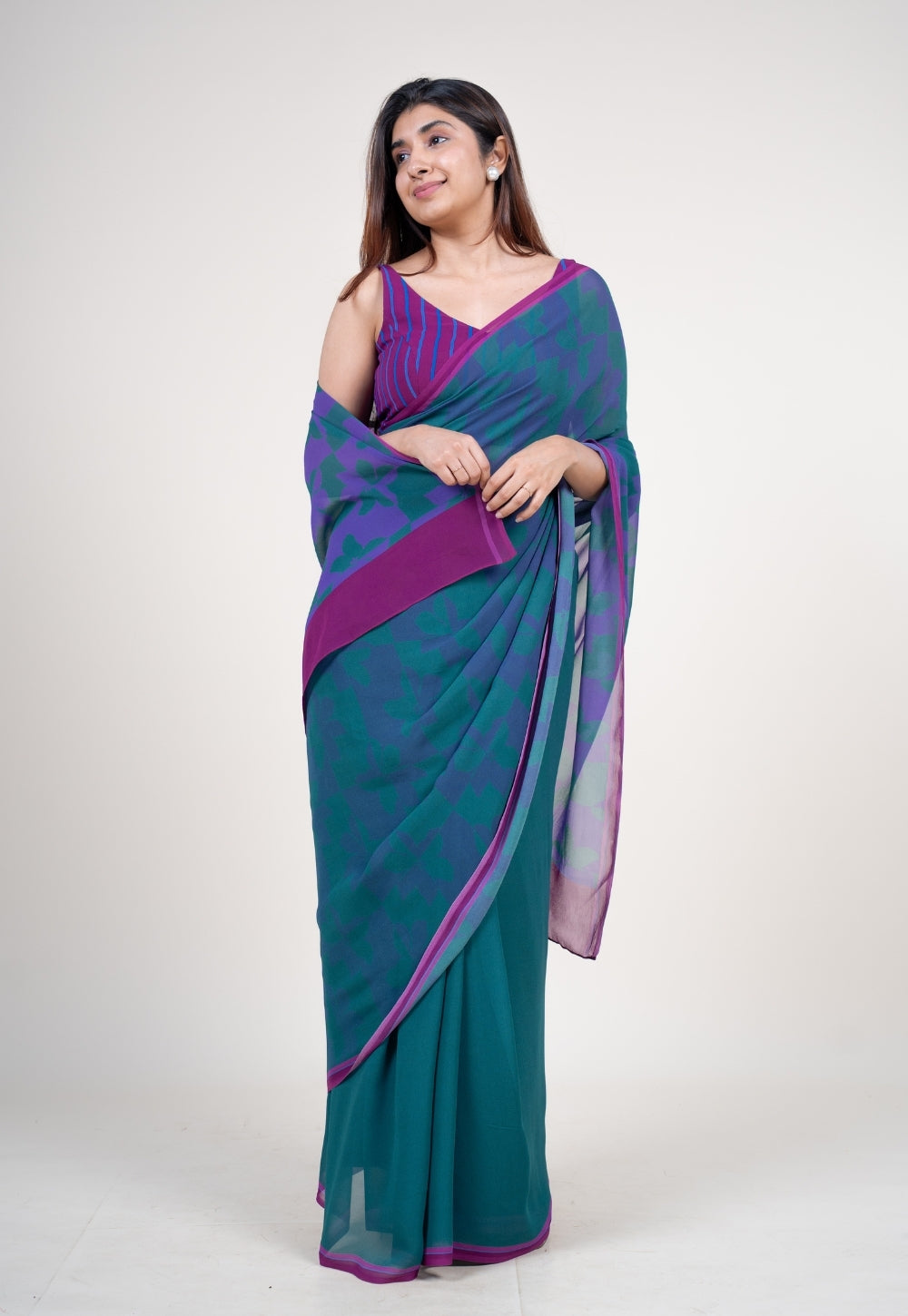 Ushika Purple Georgette Printed Saree
