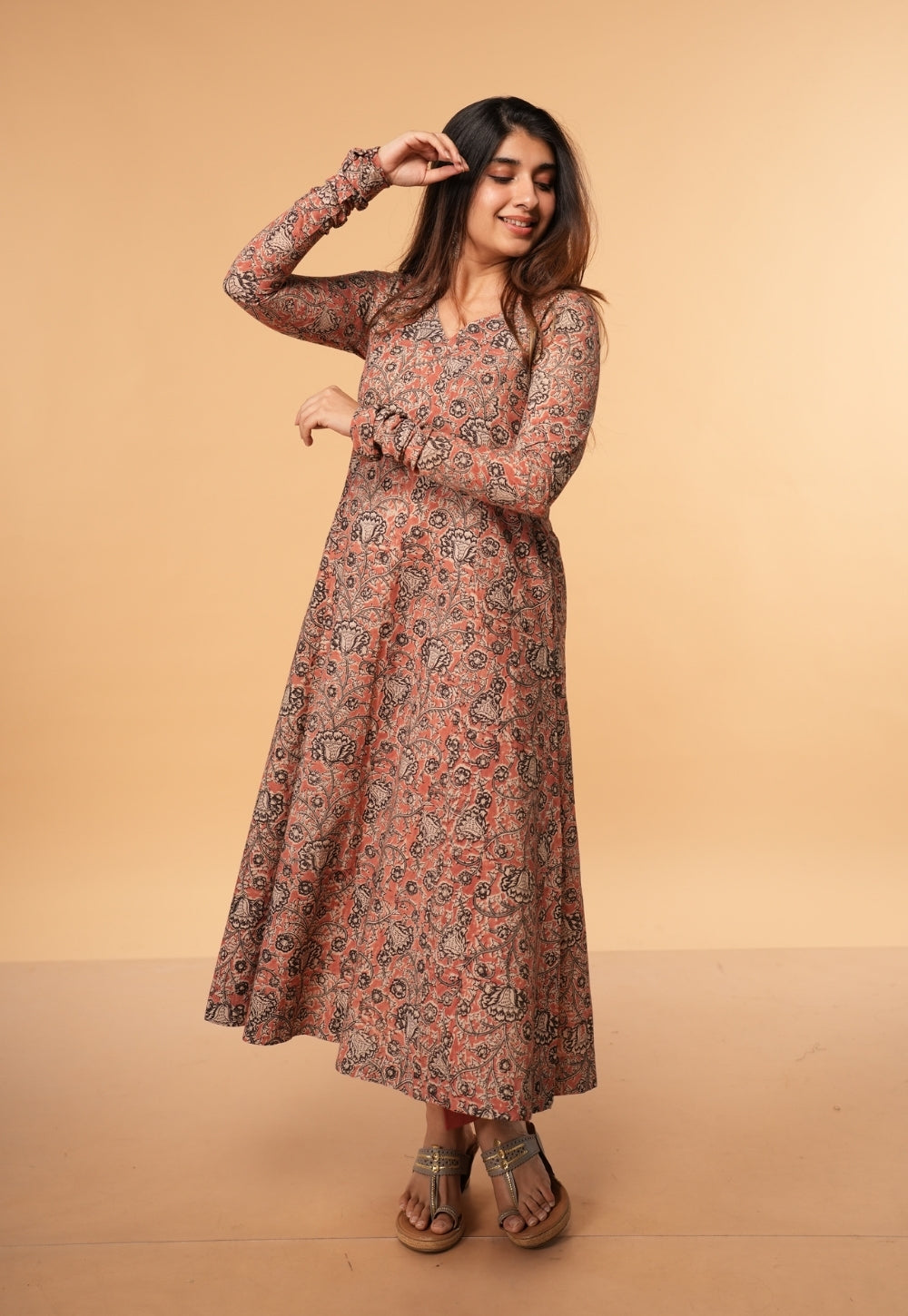Huma Pink Kalamkari Cotton Kali Kurta