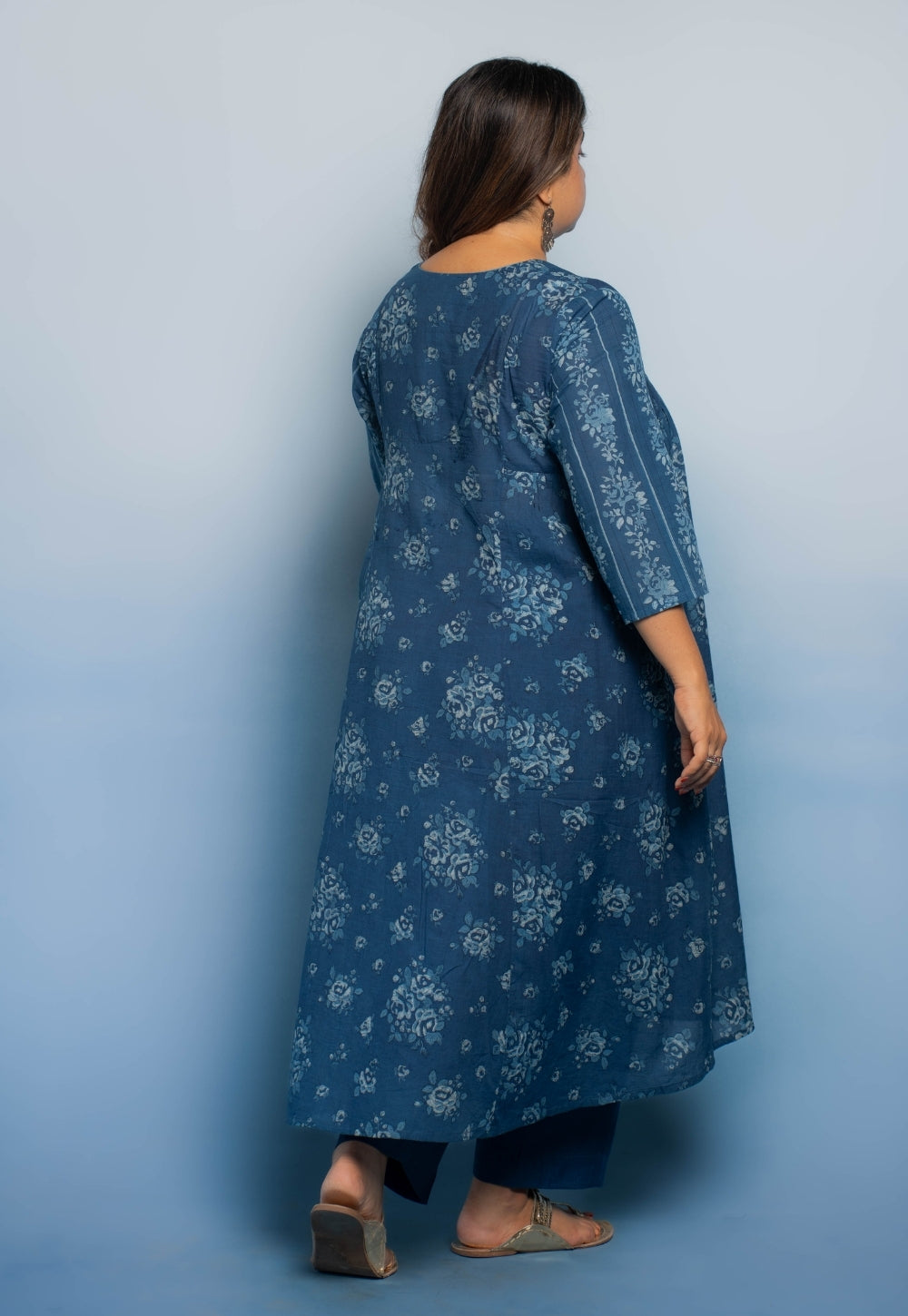 Drishti Blue Dabu Mul Cotton Kali Kurta