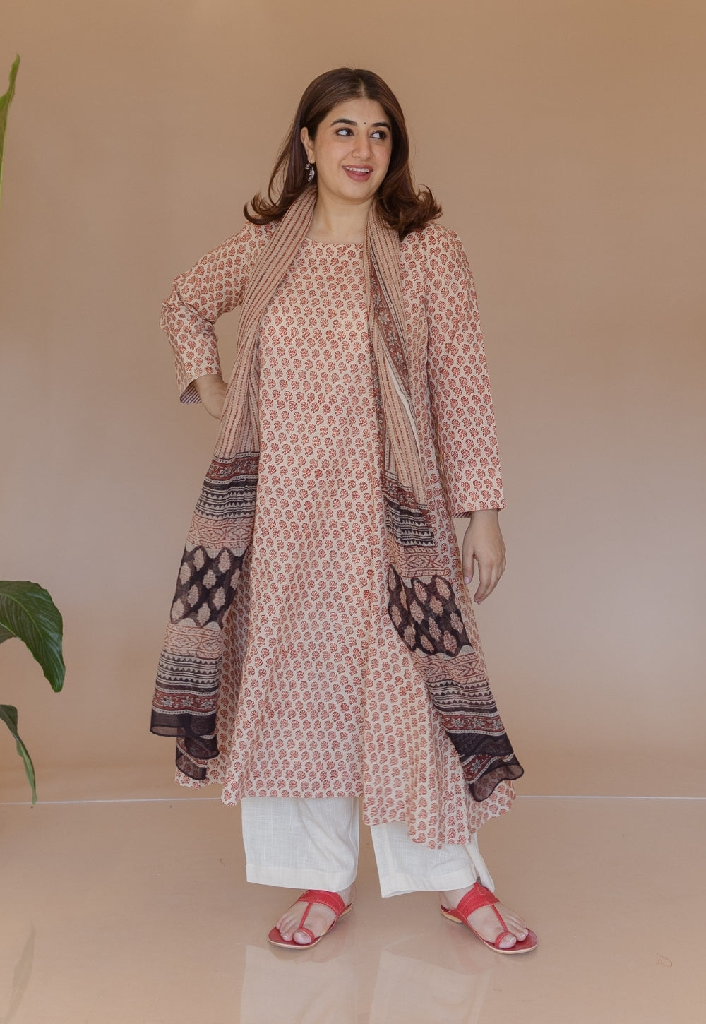 Shriya Red Bagru Cotton A Line Kurta