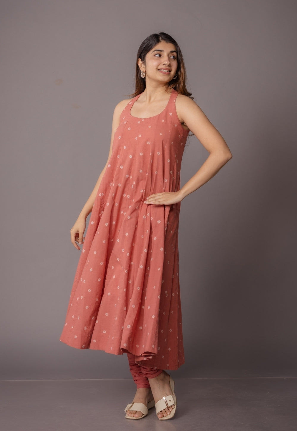 Tia Pink Bandhani Cotton Kali Kurta