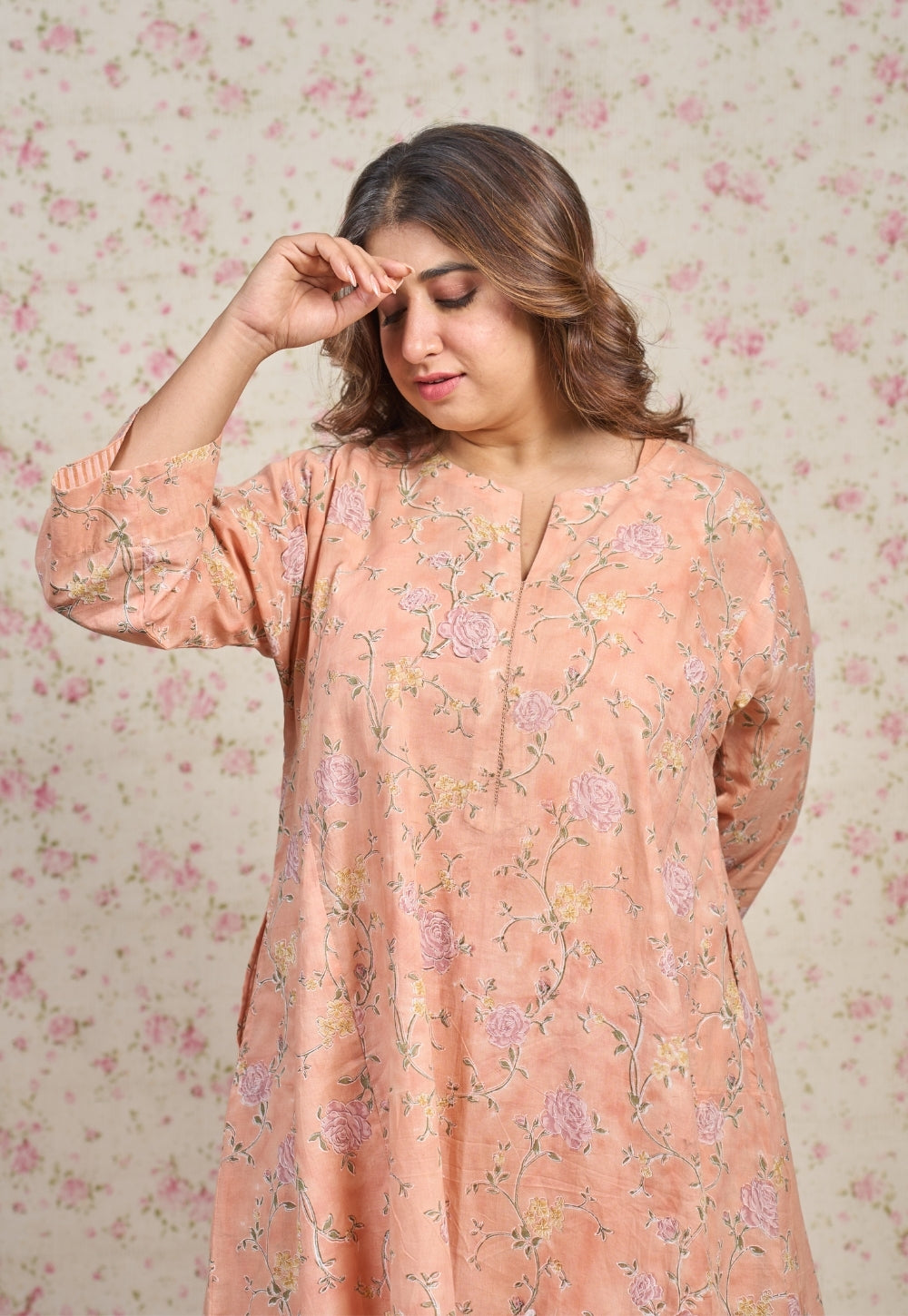 Mary Orange Sanganeri Mul Cotton Embroidered Kurta Set (Set of 2)