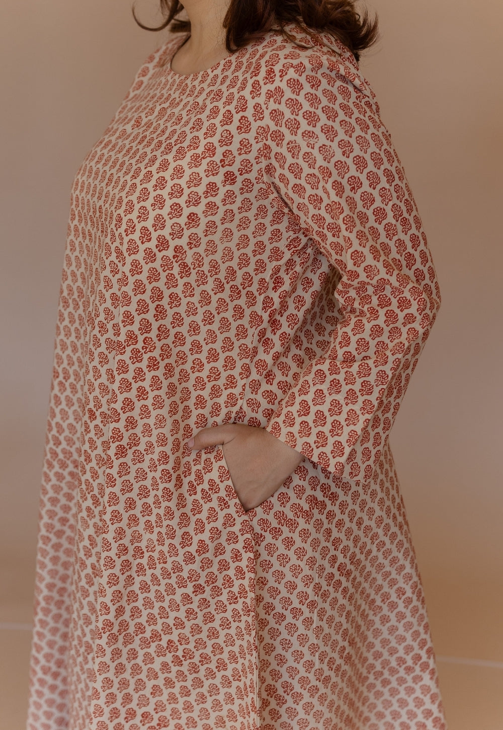 Shriya Red Bagru Cotton A Line Kurta