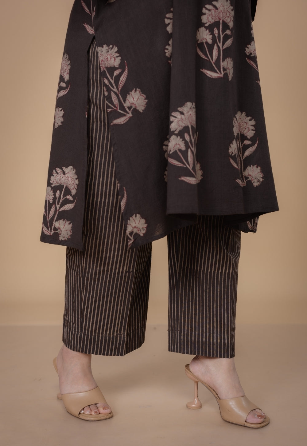 Shrusti Brown Dabu Slub Cotton A Line Kurta Set (Set of 2)