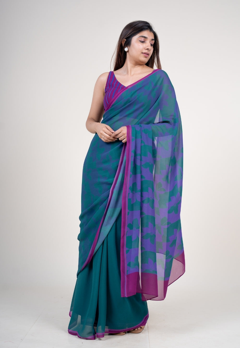 Ushika Purple Georgette Printed Saree