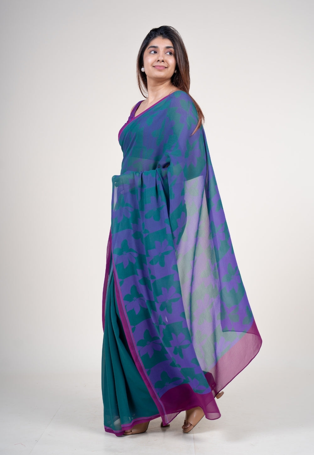 Ushika Purple Georgette Printed Saree